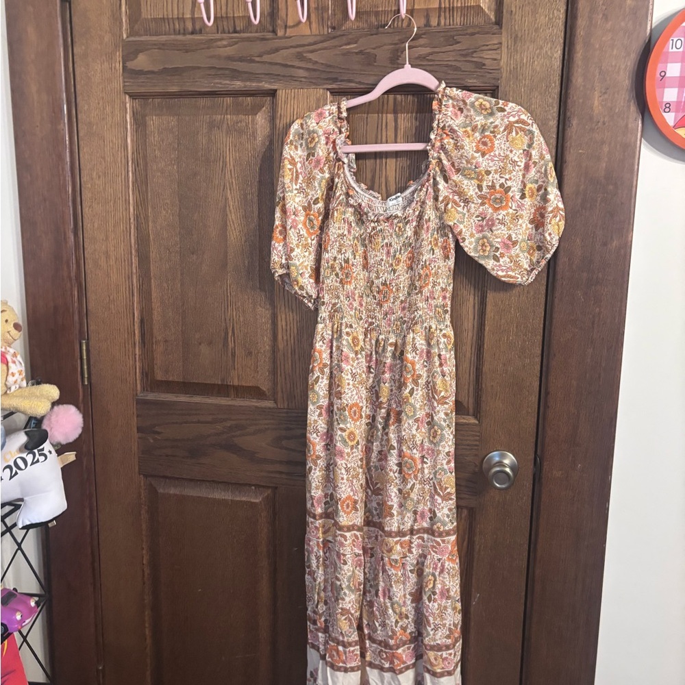 Floral Puff-Sleeve Maxi Dress in Multi-Color